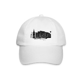 Abstrakte Ratingen Skyline auf dunklem Hintergrund - Baseballkappe - Weiß/Weiß - Vorne