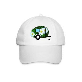 Caravan Vintage Gänseblümchen Wohnwagen Camping - Baseballkappe - Weiß/Weiß - Vorne