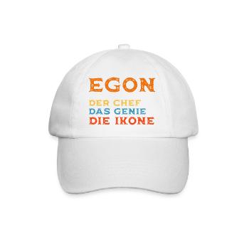 EGON Vorname - Personalisertes Chef Genie,  Ikone - Baseballkappe - Weiß/Weiß - Vorne
