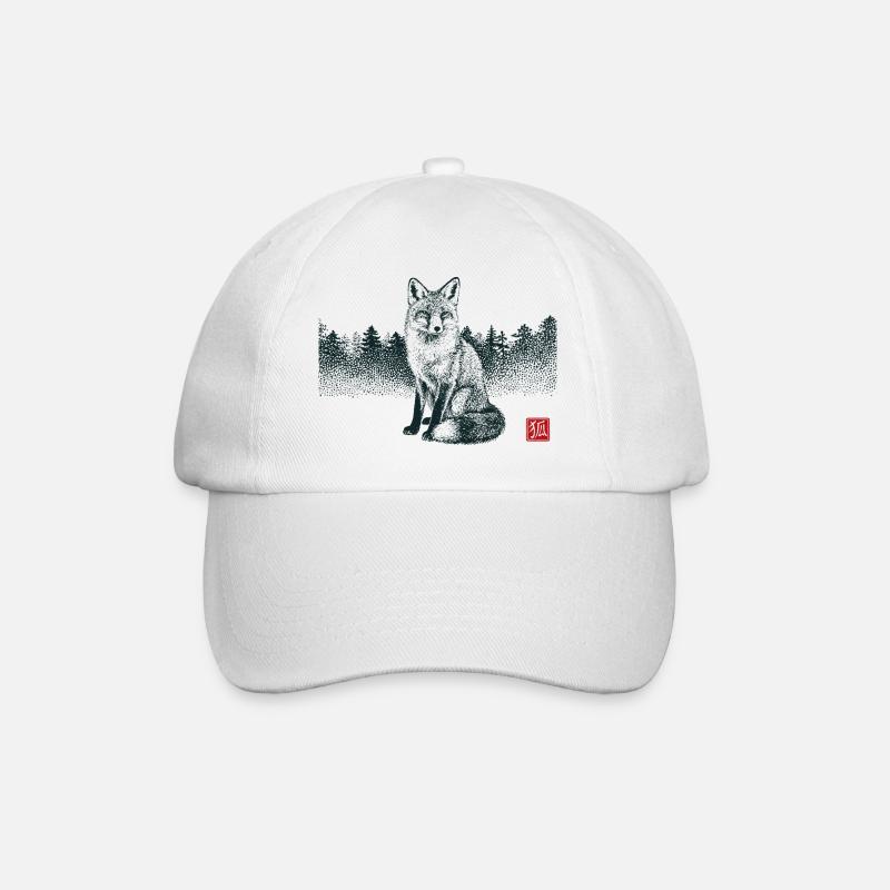 Kitsune Fuchs mit Hanko Stempel - Baseballkappe - Weiß/Weiß