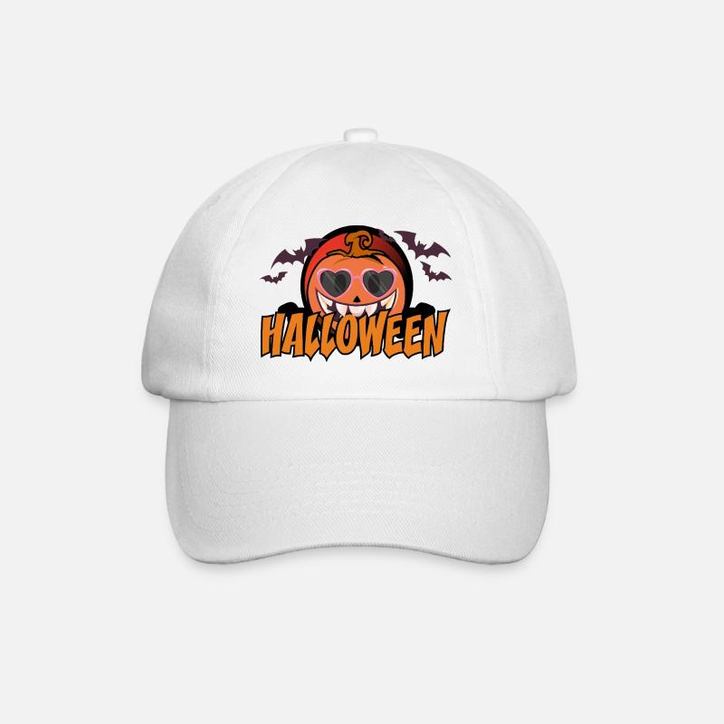Kürbis Halloween Retro Herz Brille - Baseballkappe - Weiß/Weiß