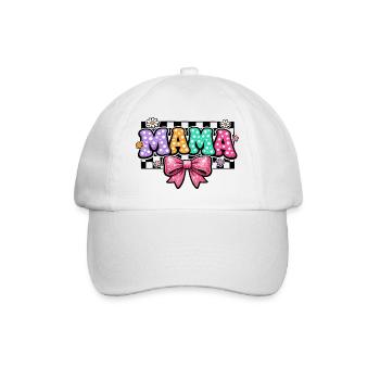 Mama Groovy Polka Dot und rosa Schleife | Mama-Geschenk - Baseballkappe - Weiß/Weiß - Vorne