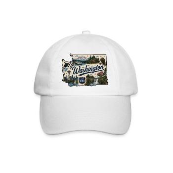 Washington State Mount Rainier Vintage-Aufkleber - Baseballkappe - Weiß/Weiß - Vorne