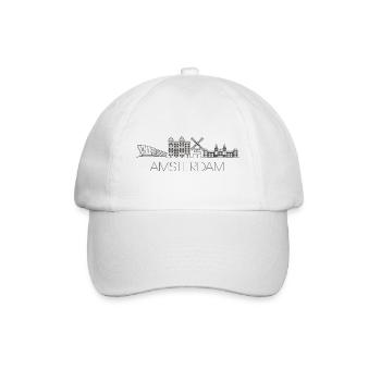 Amsterdam Skyline: Elegantes Line-Art-Design - Baseballkappe - Weiß/Weiß - Vorne