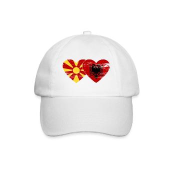 Macedonia Albania flag heart used - Baseball Cap - white/white - Front