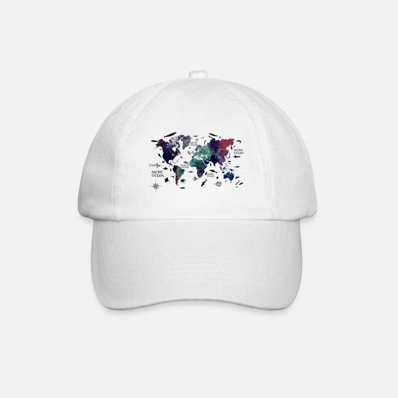 world map with oceans - Baseball Cap - white/white