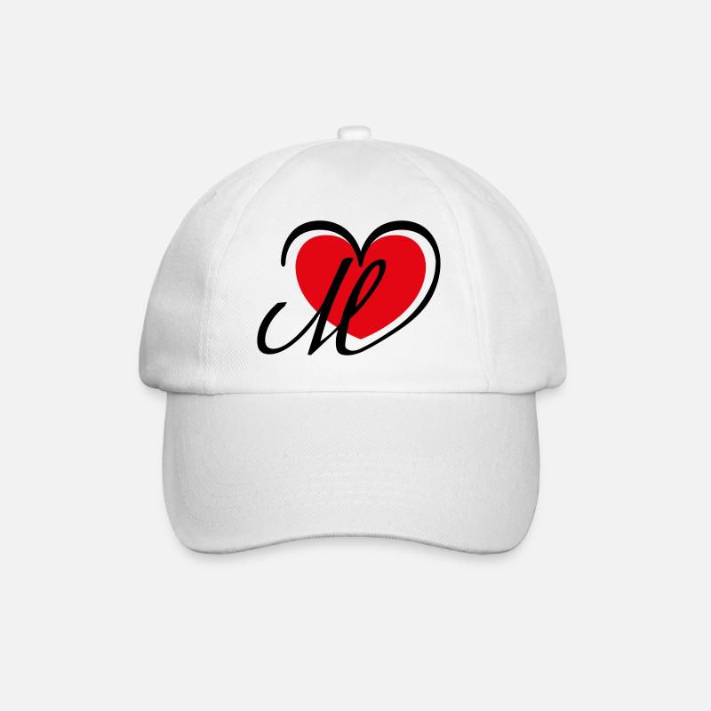 Liebe Herz Buchstabe M - Baseballkappe - Weiß/Weiß