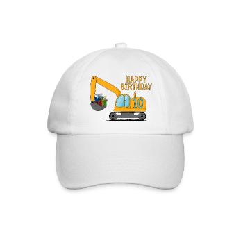 Excavator Kids Happy Birthday 10 - Baseball Cap - white/white - Front
