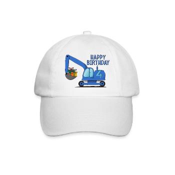 Bagger Kinder Happy Birthday 4 Blau - Baseballkappe - Weiß/Weiß - Vorne