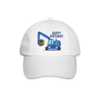 Bagger Kinder Happy Birthday 6 Blau - Baseballkappe - Weiß/Weiß - Vorne