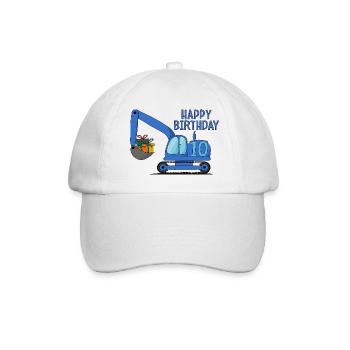 Bagger Kinder Happy Birthday 10 Blau - Baseballkappe - Weiß/Weiß - Vorne