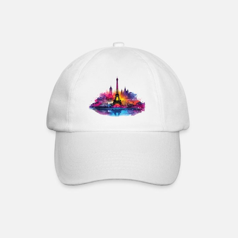 Paris Eiffelturm Frankreich Stadt Skyline Kunst - Baseballkappe - Weiß/Weiß