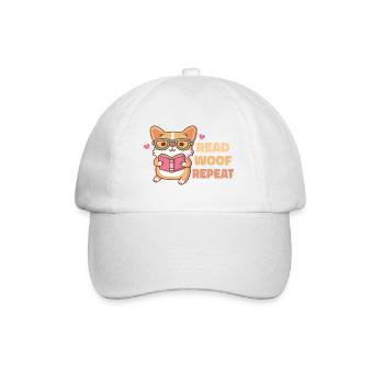 Niedlicher Corgi mit Brille Wuffwiederholung lesen - Baseballkappe - Weiß/Weiß - Vorne