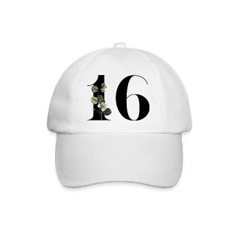 Nummer 16 Blumengrün -16. Blumengeburtstag - Baseballkappe - Weiß/Weiß - Vorne
