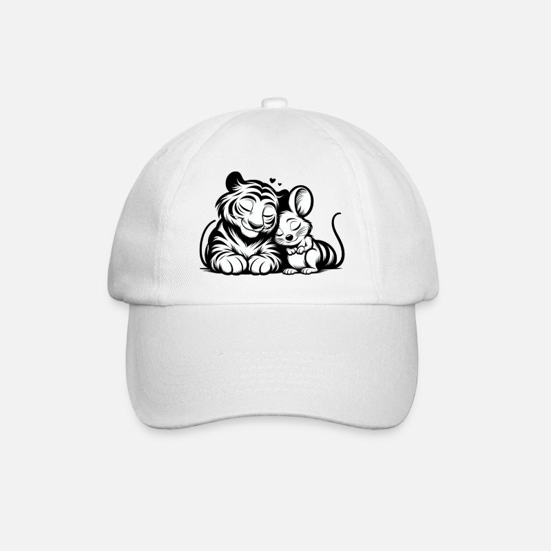 Cuddling Tiger And Mouse In Love - Baseballkappe - Weiß/Weiß