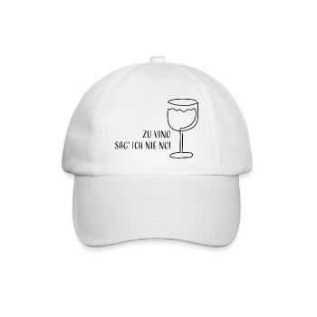 Zu Vino sag' ich nie No! | Weinglas Skizze Spruch - Baseballkappe - Weiß/Weiß - Vorne