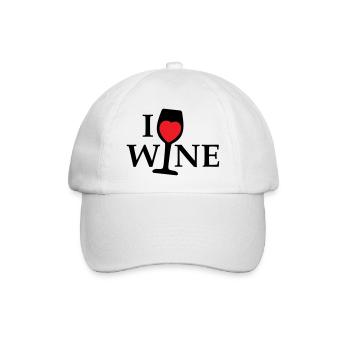 Ich liebe Wein, ich liebe Wein mit einem roten Herzen - Baseballkappe - Weiß/Weiß - Vorne