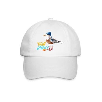 Illustration einer lustigen Watt Meer Möwe - Baseballkappe - Weiß/Weiß - Vorne