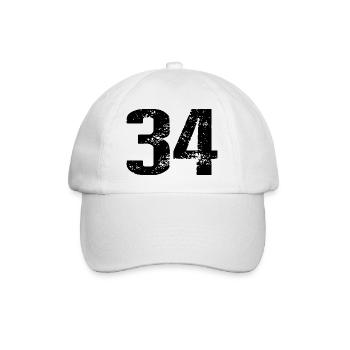 34 Zahl Trikot - Baseballkappe - Weiß/Weiß - Vorne