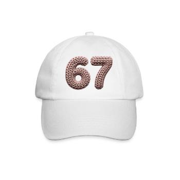 67 Meme – Rosa Strickmuster Zahl - Baseballkappe - Weiß/Weiß - Vorne