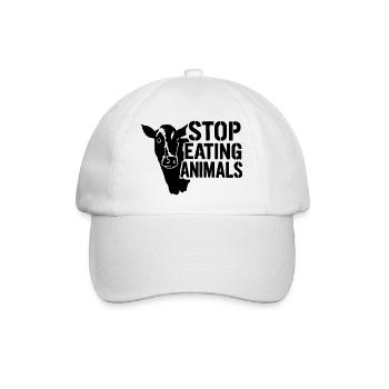 Cow Silhouette Stop Eating Animals - Baseball Cap - white/white - Front