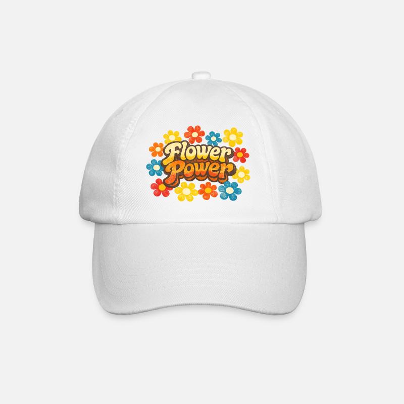 Flower Power Retro - Baseballkappe - Weiß/Weiß