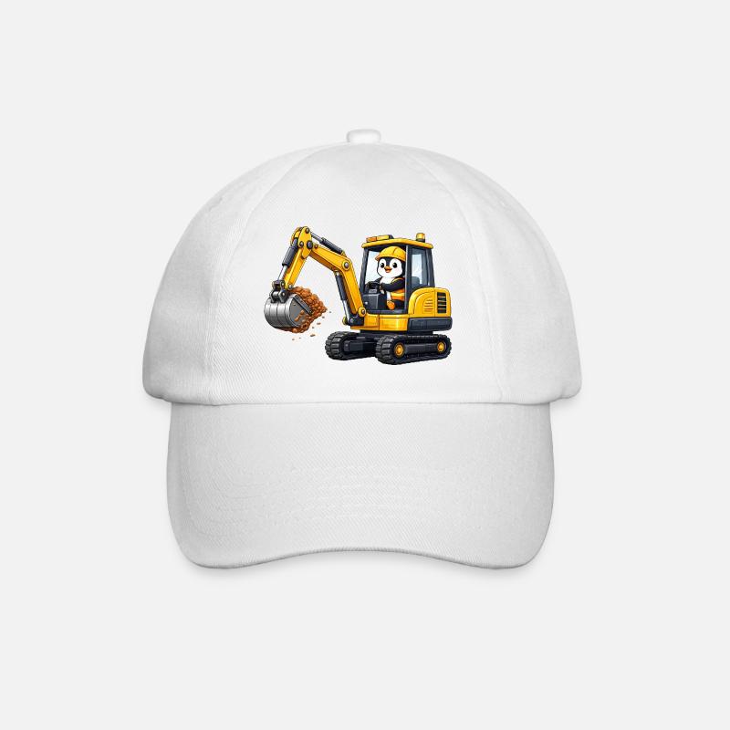 Cute Penguin Excavator Driver Construction Worker Cartoon - Baseball Cap - white/white