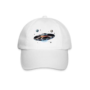 UFO aus Schallplatte im Weltraum   - Baseballkappe - Weiß/Weiß - Vorne