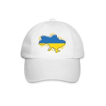 Ukraine-Flaggenkarte Silouette mit Blumenumriss - Baseballkappe - Weiß/Weiß - Vorne