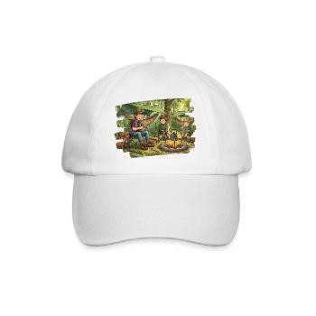 Dad with 2 sons at the campfire - Baseball Cap - white/white - Front