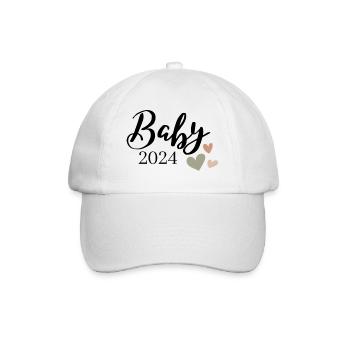 Baby 2024 Aufdruck olivgrün Herz - Baseballkappe - Weiß/Weiß - Vorne