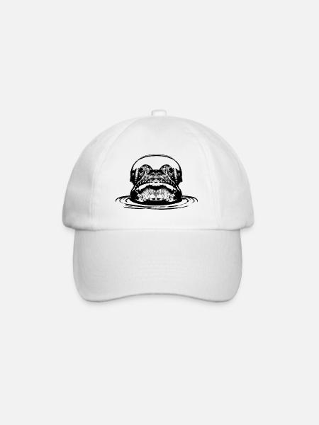 Frosch mit Kopfhörer / Kopf aus dem Wasser - Baseballkappe - Weiß/Weiß