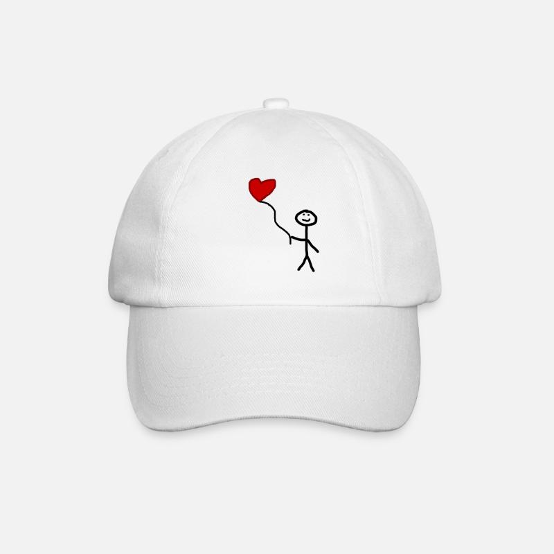 Strichfigur mit Herz Luftballon - Baseballkappe - Weiß/Weiß