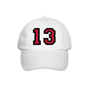 Zahl 13 - Nummer 13 (Rot) Nr. 13 - Baseballkappe - Weiß/Weiß - Vorne