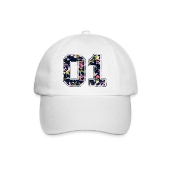 Nummer 01 / Rosen Muster / Partnerlook Paar Shirts - Baseballkappe - Weiß/Weiß - Vorne
