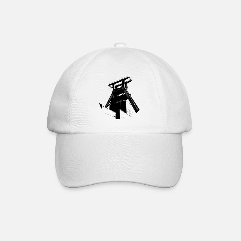 Förderturm Zeche in Schwarz Weiß - Baseballkappe - Weiß/Weiß