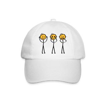 Slogan Hören, sehen und schweigen. Drei Affen - Baseballkappe - Weiß/Weiß - Vorne