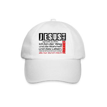 Jesus Christus Shirt Ich bin der Weg... Joh. 14:6 - Baseballkappe - Weiß/Weiß - Vorne