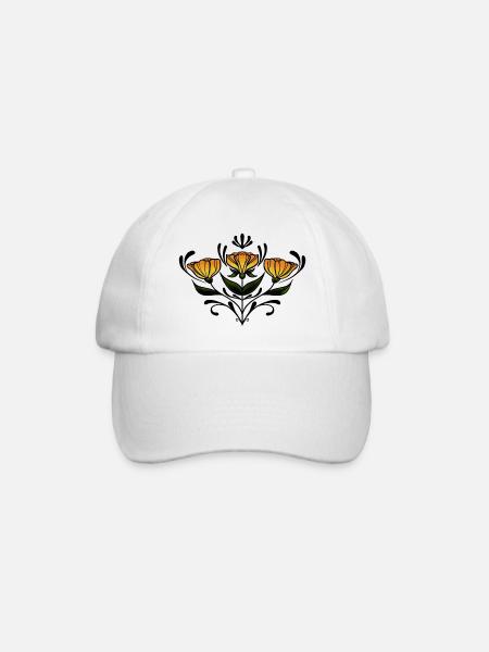 Yellow Symmetrical Flower - Baseball Cap - white/white