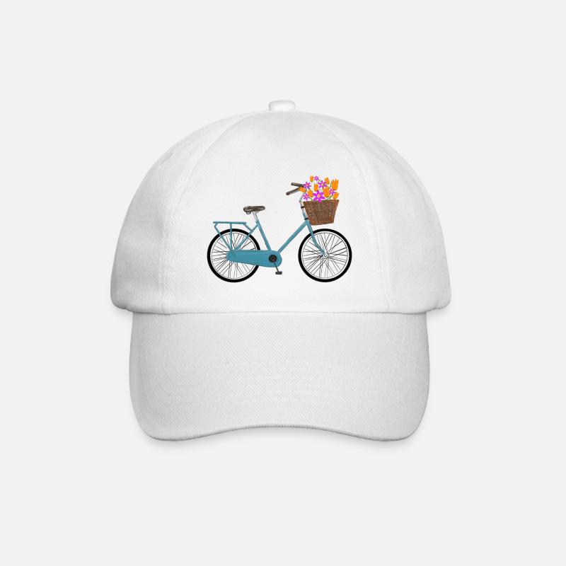 Fahrrad mit bunten Blumen im Korb - Baseballkappe - Weiß/Weiß