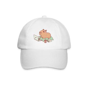 Cute Capybara Chilling With Laptop And Snacks - Baseball Cap - white/white - Front