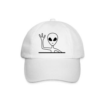 Freundliches Graues Männchen Alien - Baseballkappe - Weiß/Weiß - Vorne
