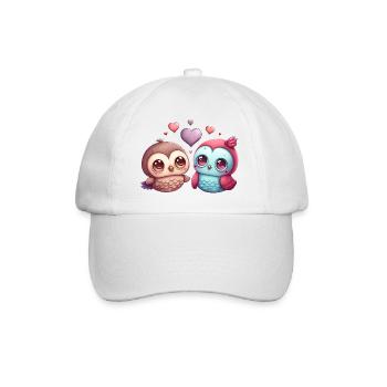 Two cute loving birds with hearts - Baseball Cap - white/white - Front