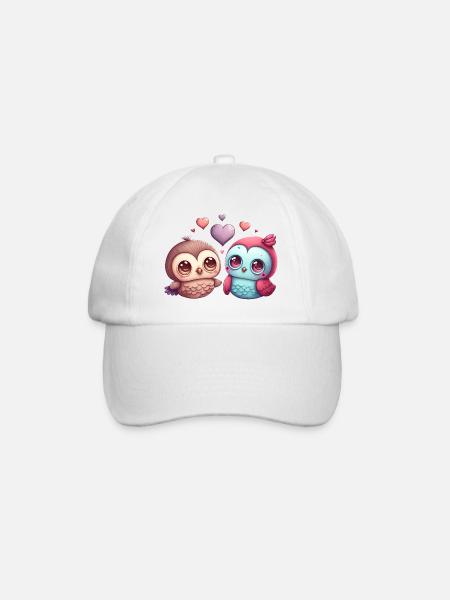 Two cute loving birds with hearts - Baseballkappe - Weiß/Weiß