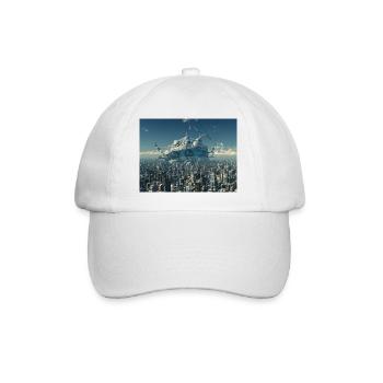 Huge spaceship in a big city - Baseball Cap - white/white - Front