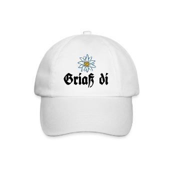 Griaß di - Alpen Edelweiß Gruß aus Bayern - Baseballkappe - Weiß/Weiß - Vorne