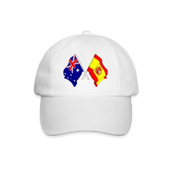 Zwei gekreuzte Flaggen Australiens und die Flagge Spaniens - Baseballkappe - Weiß/Weiß - Vorne