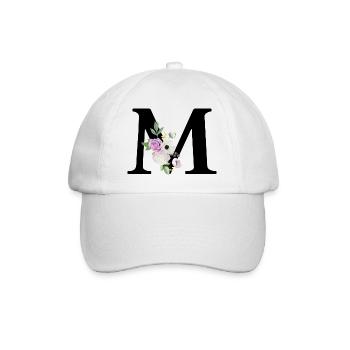 Lila Blumenbuchstabe m - Baseballkappe - Weiß/Weiß - Vorne