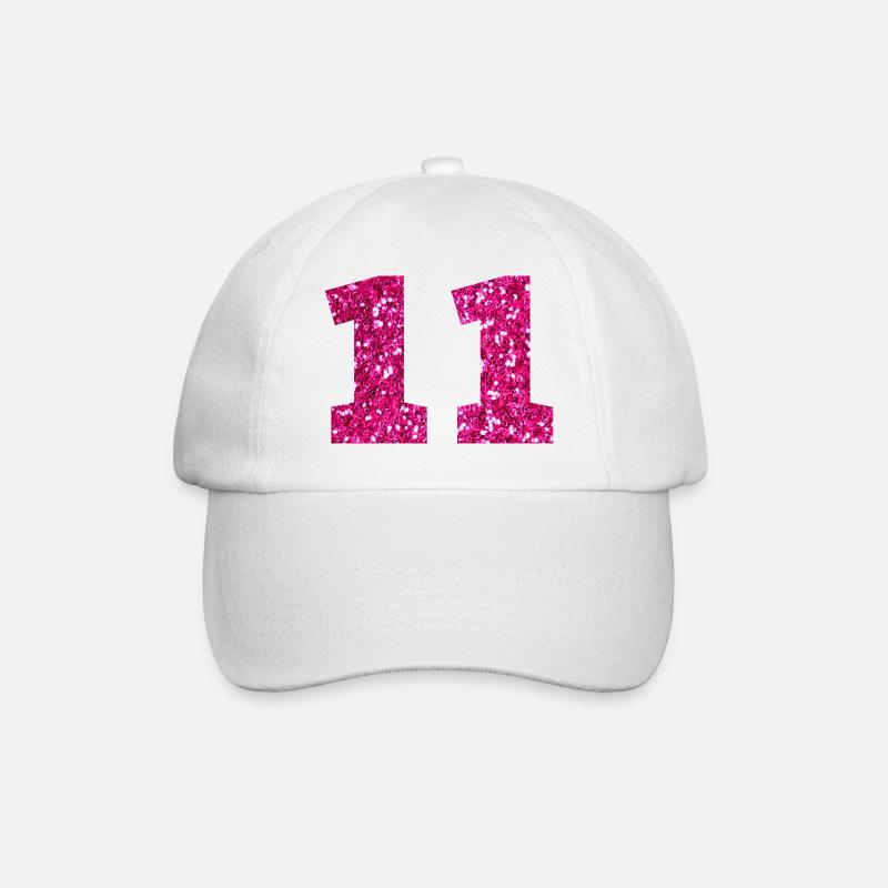 Nummer 11 Pink Glitter - 11. Geburtstag - Baseballkappe - Weiß/Weiß