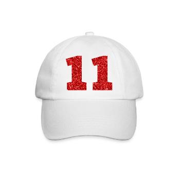 Nummer 11 Roter Glitzer - 11-jähriges Jubiläum - Baseballkappe - Weiß/Weiß - Vorne